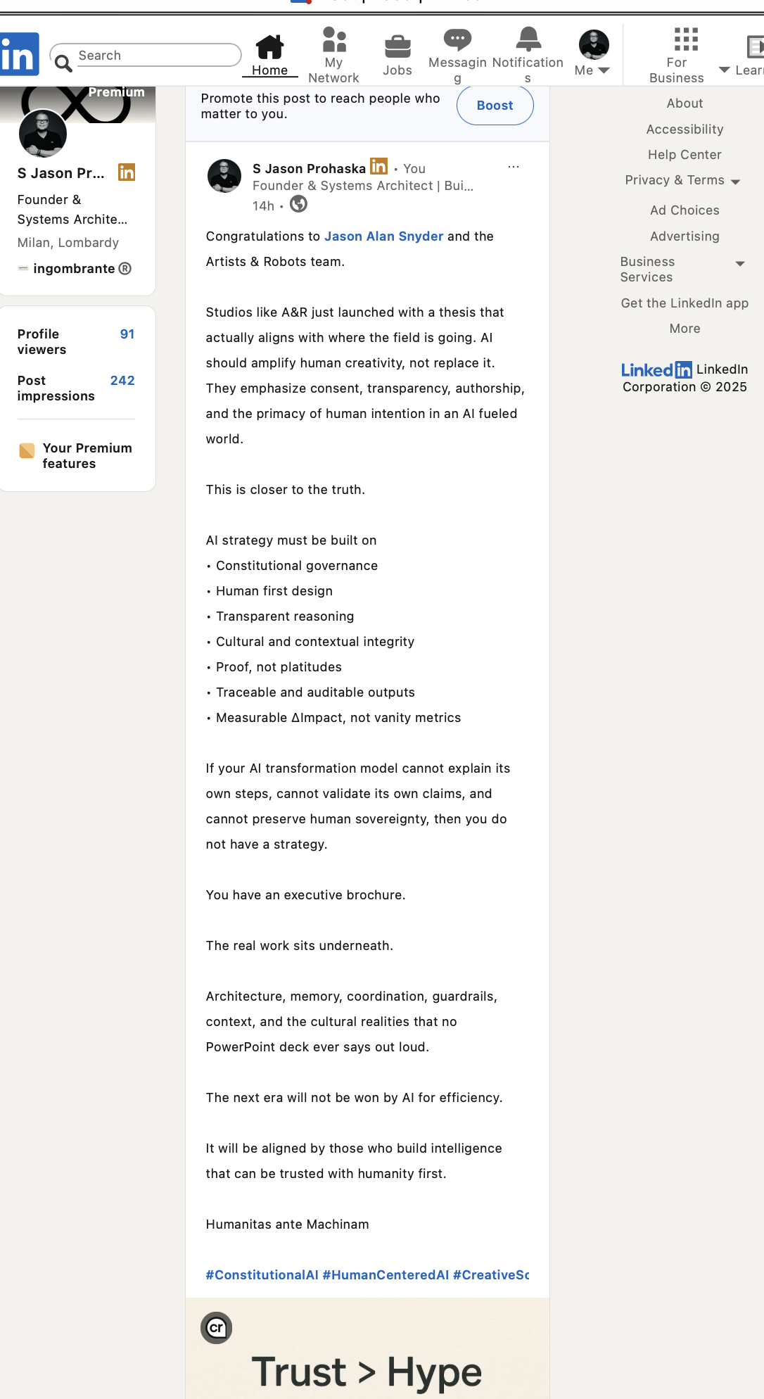 ingombrante LinkedIn post