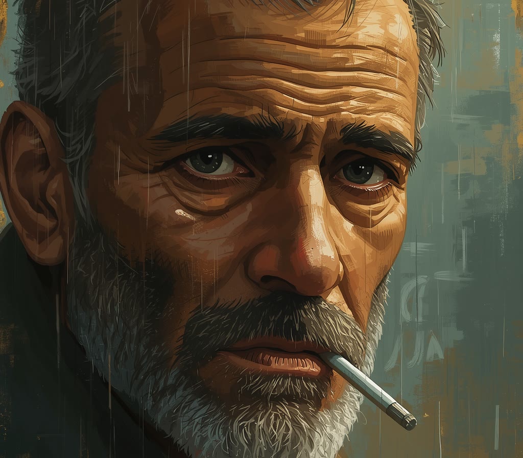 Silas, weathered, amber light on one side